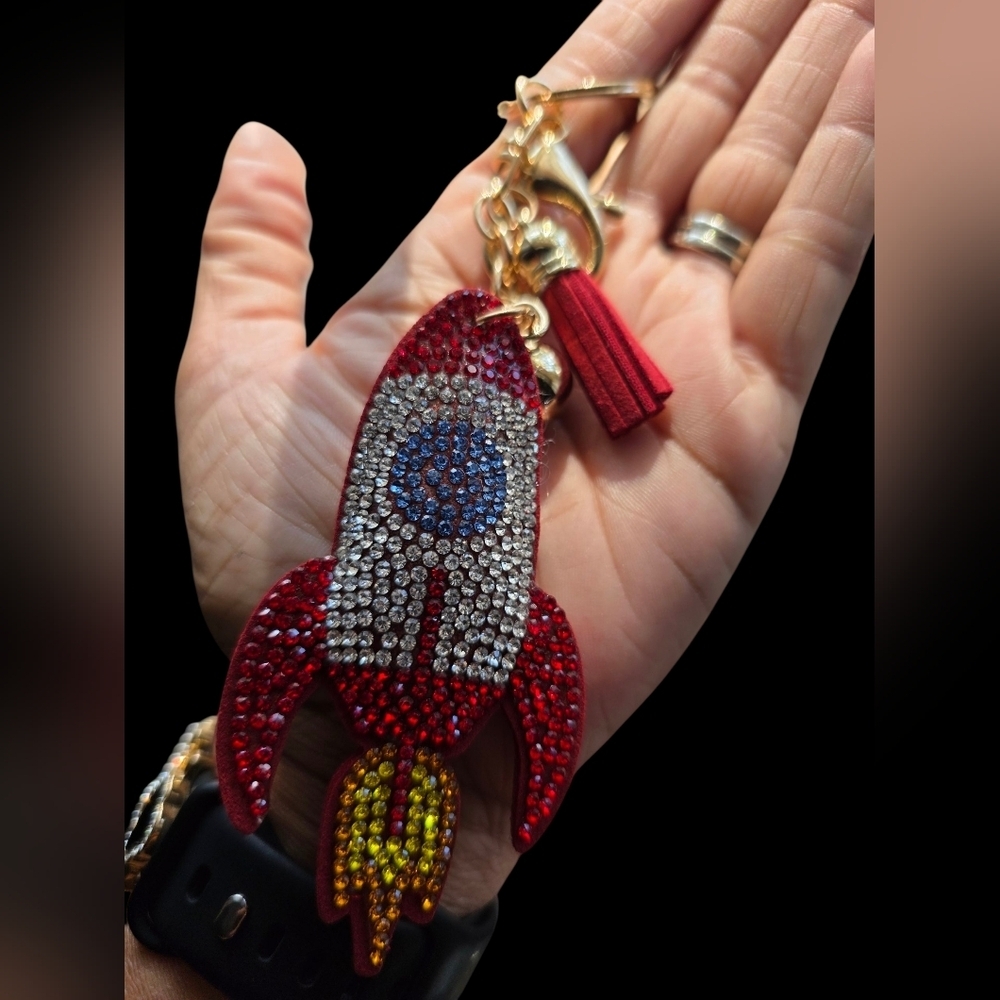 Sparkly Rhinestone Rocket Bag Charm / Keychain – Fun Bag Charm - Picture 3 of 3